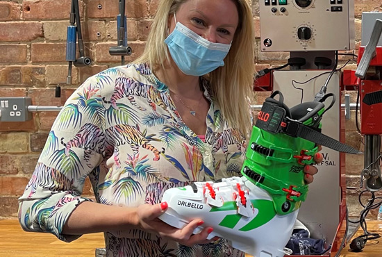 Chemmy Alcott visits Profeet for ski boot fit 