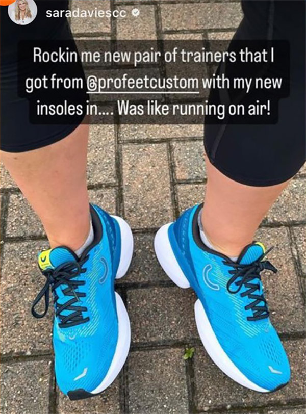 Sara Davies wears custom fit Running Shoes from Profeet, London